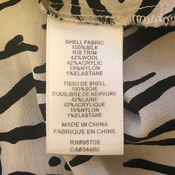 Rebecca Taylor Black and Cream Zebra Animal Print Silk Long Sleeve Blouse Size 2 - Picture 14 of 15